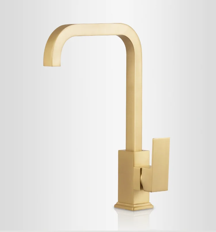 Modern Square Design Single Handle Brushed Gold Matte Gold Kitchen