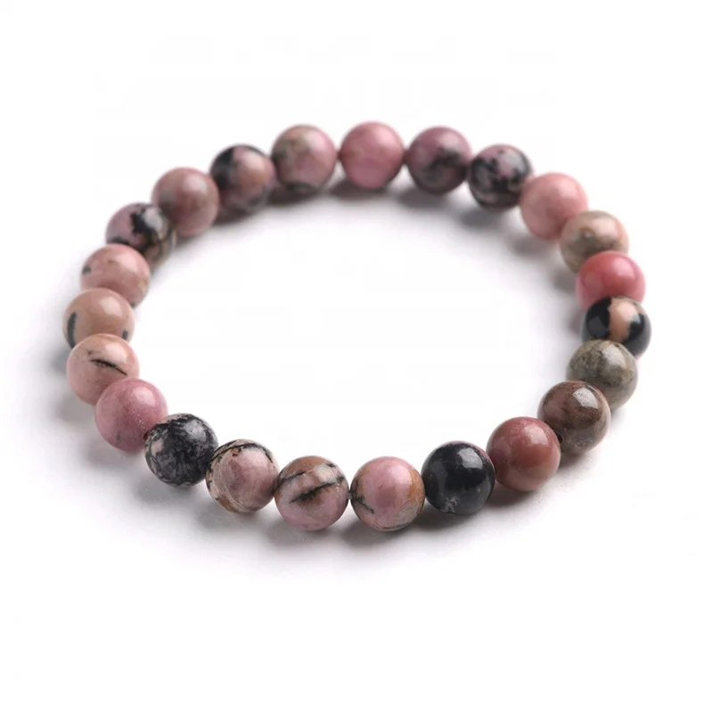 Natural Gemstone Pink Black Rhodonite Healing Crystal Stretch Stone ...