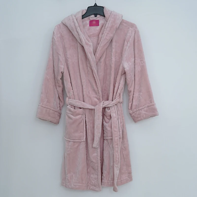 Factory Price Ladies Pink Polyester Bathrobe Woman Nightwear Dressing
