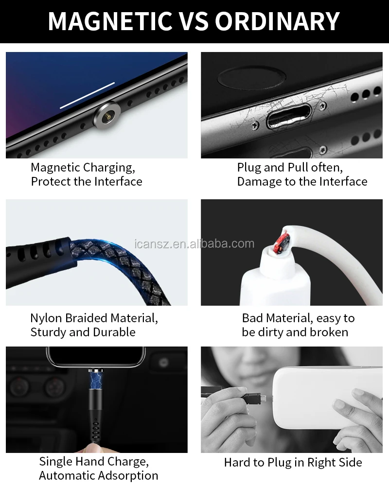 New model Electric 3 in 1 magnetic mobile phone usb charger cable magnet data cables with certificate - ANKUX.COM