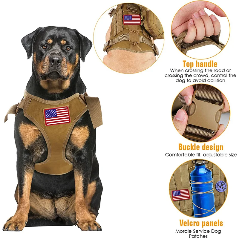 K9 Tactical Dog Collar Leash Harness Set With Soft Pouch And Patch No