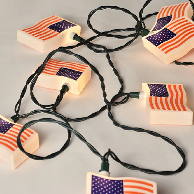 120v Vintage Christmas Light Outdoor Lights Waterproof Hanging Ornaments American Flag String Lights