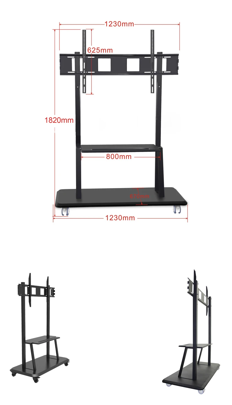 Removable Floor Black Rolling Tv Cart Tv Stand For 32 To 65 Inch Lcd Led Plasma Flat Panel