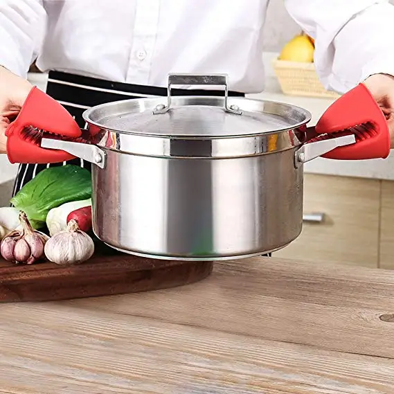 set of 1 pair silicone oven mitts with 1 pair pot holder heat