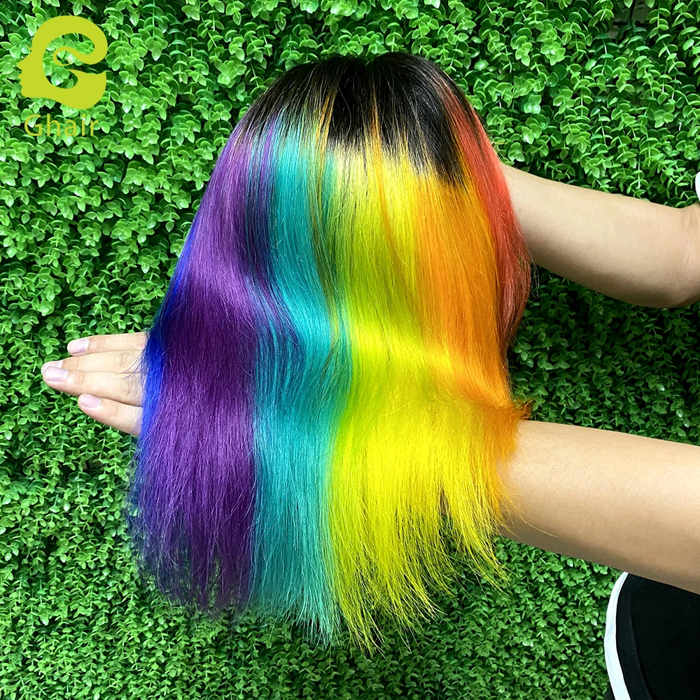 100 Rainbow Human Hair Lace Wig Short Bob Wig 613 Color Human Hair