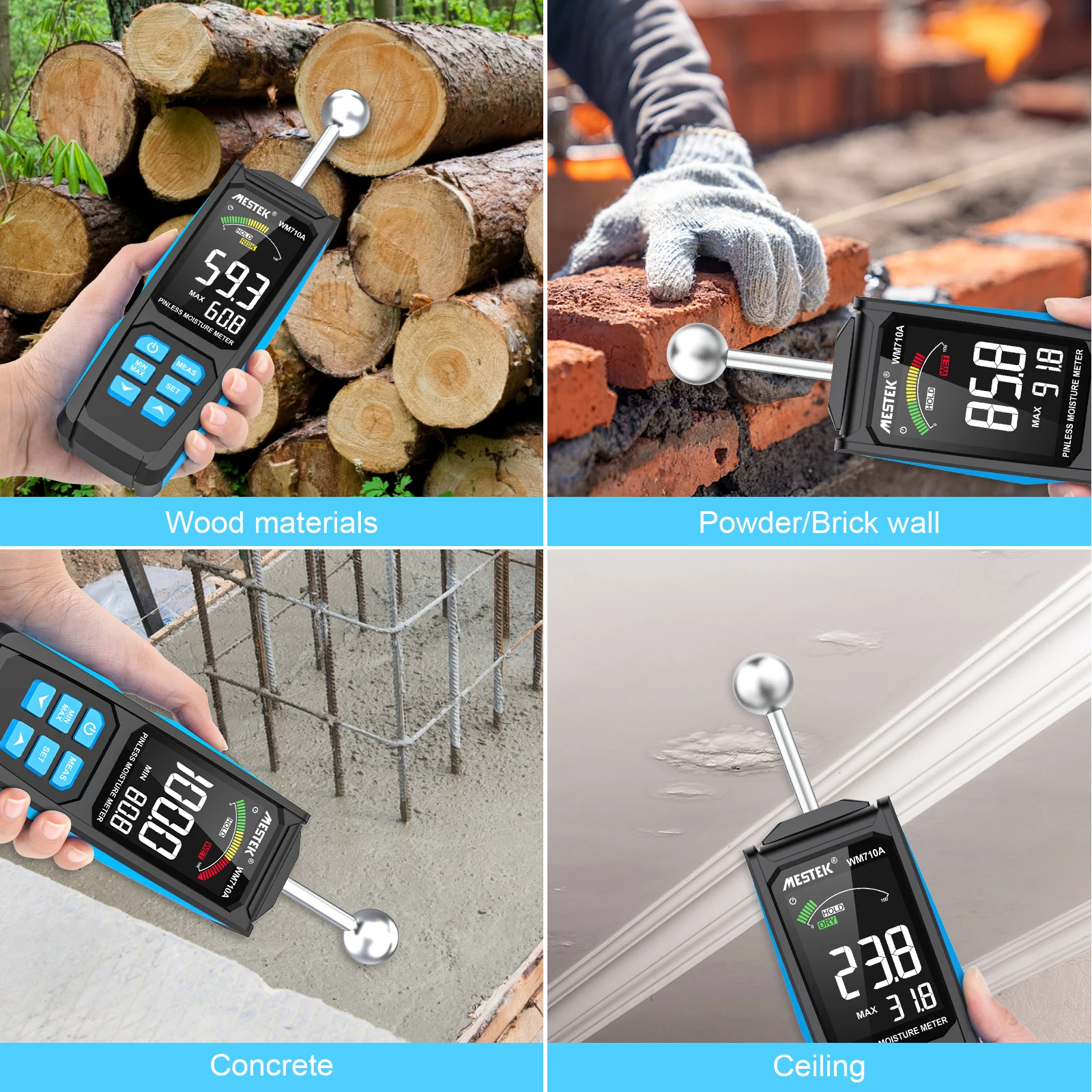 Wm710a Moisture Meter Wood Cardboard Lumber Concrete Buildings Humidity
