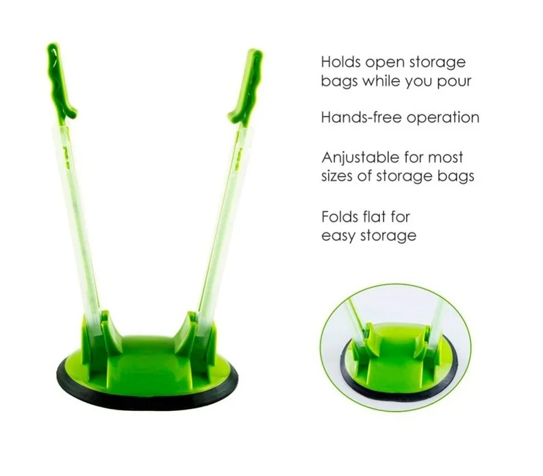 High Quality Hands-Free Baggy Rack Clip Green Food Storage Bag Holder Useful NR7 