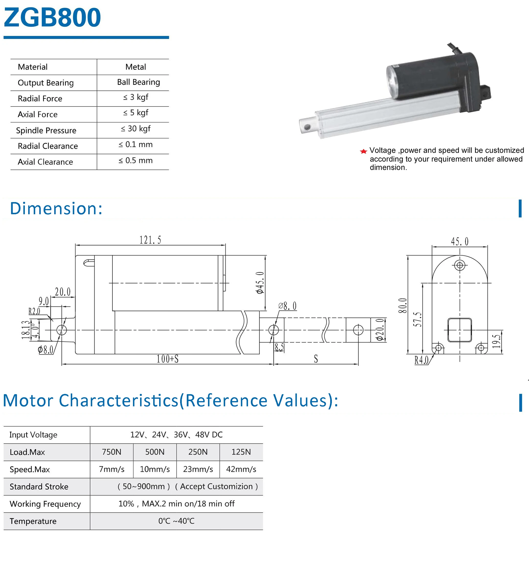 Linear Actuator 800shaft Motor Zhengke Zgb800 48v 24v 12v For Caravans