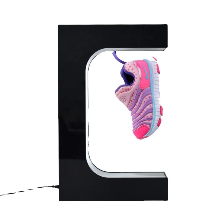 Custom logo 3D LED light men's and women's sports shoes acrylic magnetic rotary shoe display rack