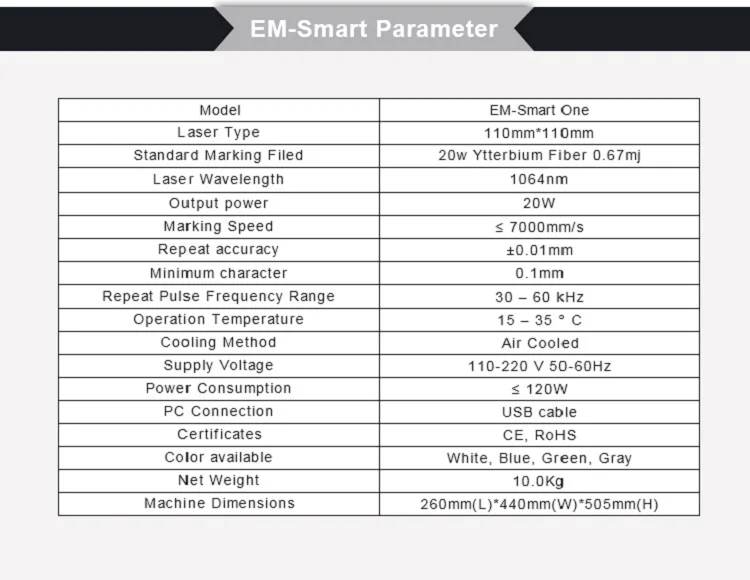 Em-Smart 20W Portable Fiber Laser Marking Machine Color Gray 3