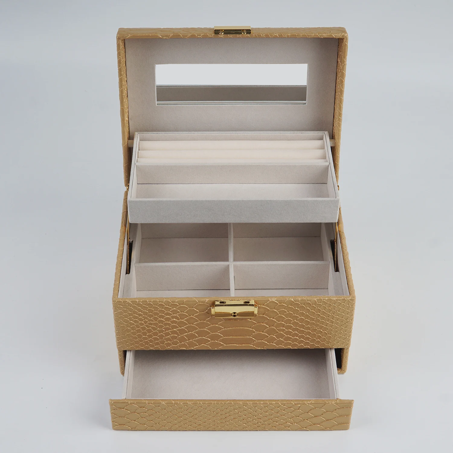 Tabletop Drawer Organizer White Stand Up Pu Leather Jewelry Box For