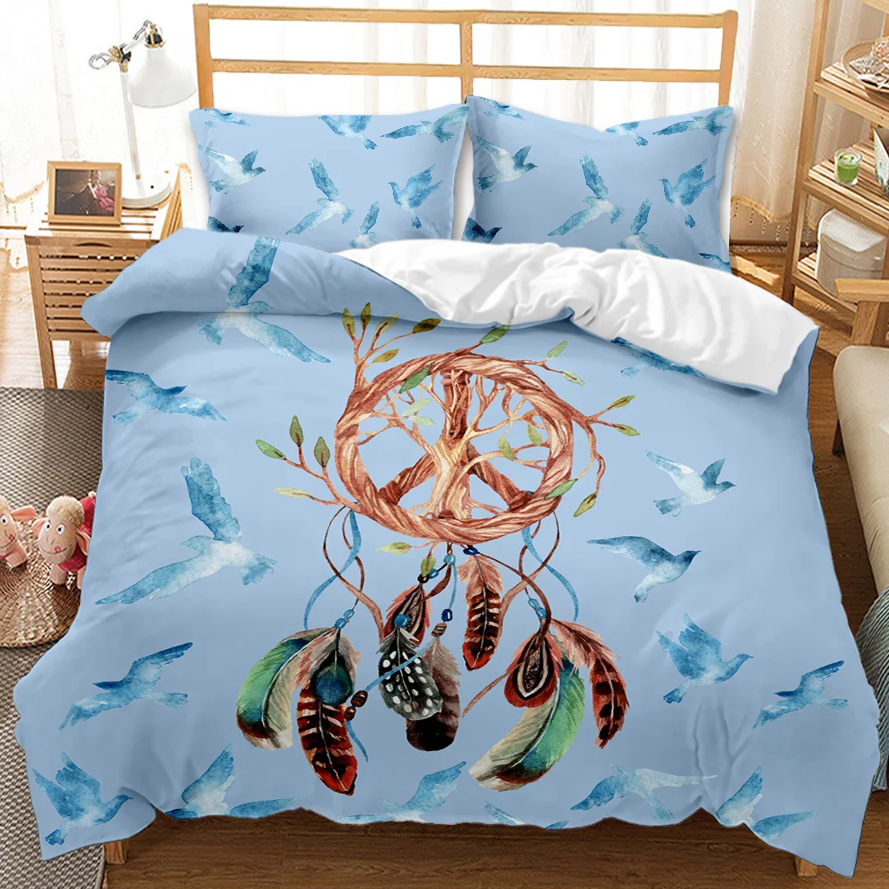 Watercolor Dreamcatcher Feathers Eagle Bird Bedding Set Duvet Cover+Pillow Case 