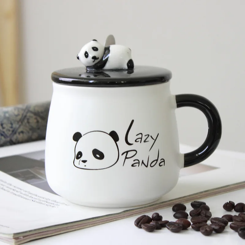 Panda Cup, Funny Coffee Mugs, Panda Cute Coffee Mugs with Lid & Spoon