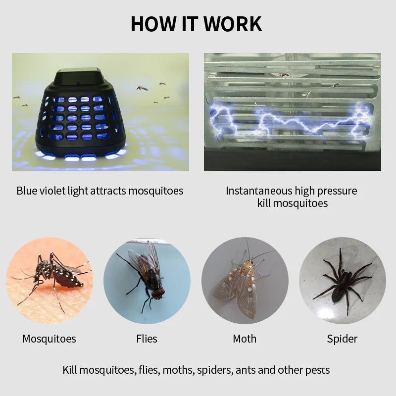 SAIJZEK OEM Outdoor Solar Powered Electric Shock Mosquito Killer Lamp Spider Bug Moth Trap Fly Killer Solar Mosquito Killer manufacture