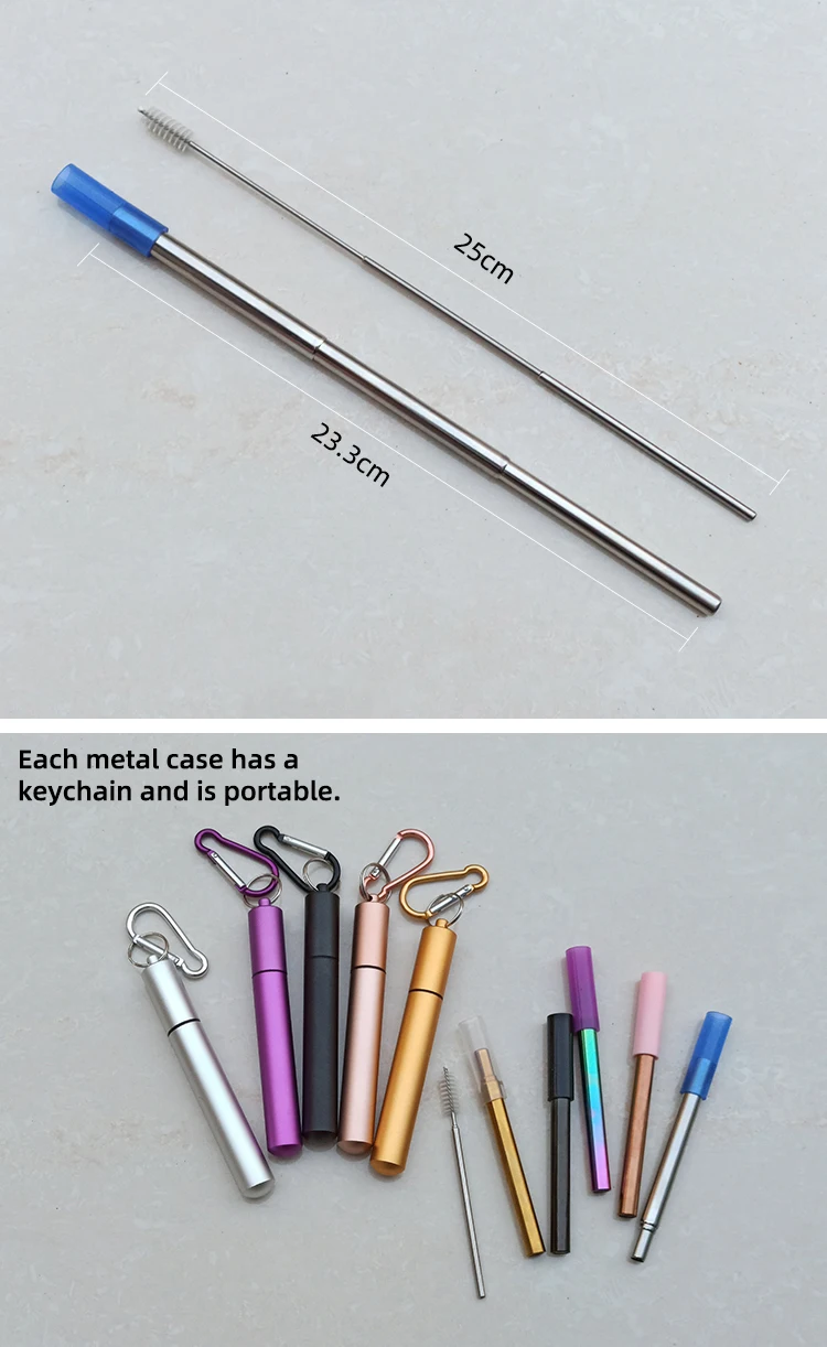 Eco Friendly Extendable Stainless Steel Telescopic Straw Collapsible