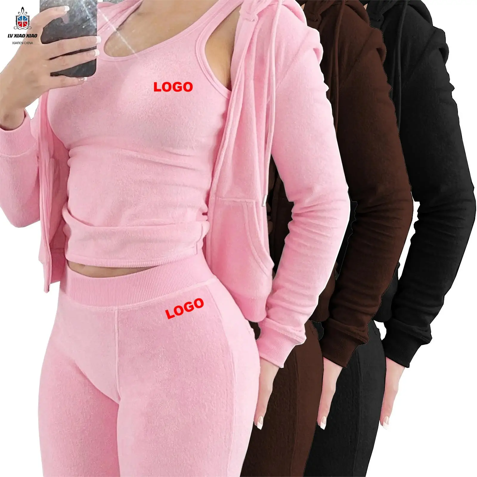 Lxx4281 2023 Fall Women Outifits Zip Up Jacket Match Sweatpants 3 Three