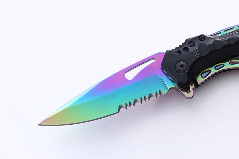 户外野营工具折叠刀折叠刀片彩虹七彩刀片小刀