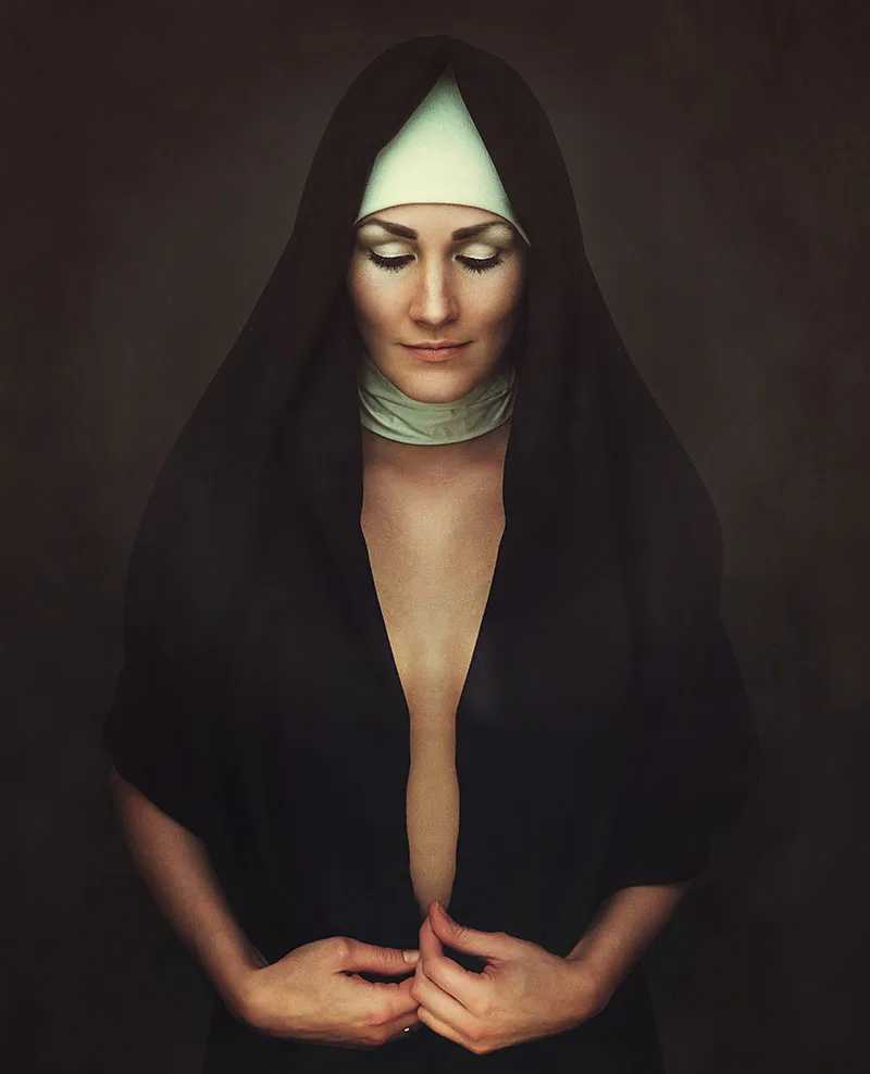 修女帆布绘画宗教肖像字符黑色女性装饰油画艺术