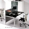 Small size with partition glass top computer table/office computer desk LA-007