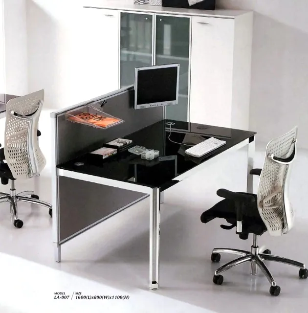 Small Size With Partition Glass Top Computer Table Office Computer
