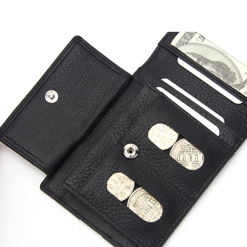 Mens Leather Rfid Money Clip Wallet With Coin Slot Snap Sorter Pocket