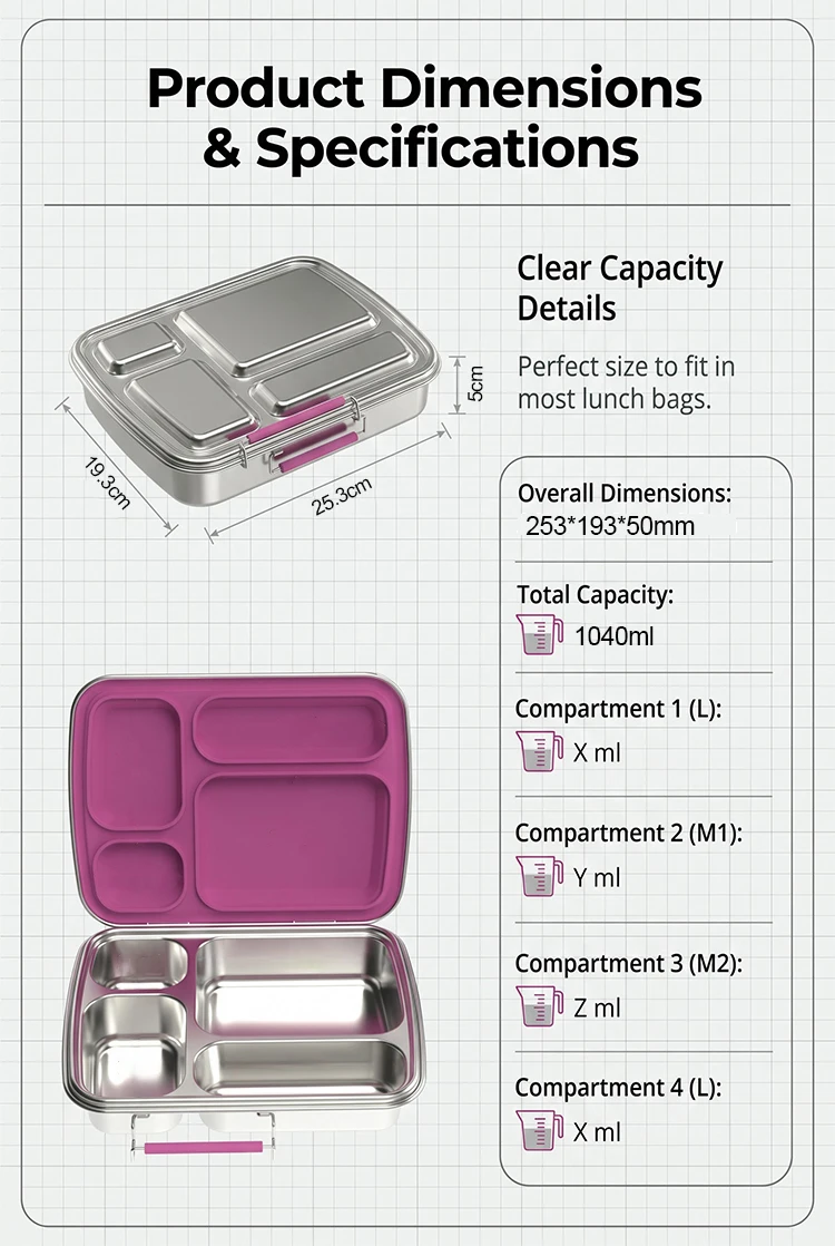 KOLINK Custom 4-Compartment Stainless Steel Bento Box Detail 9