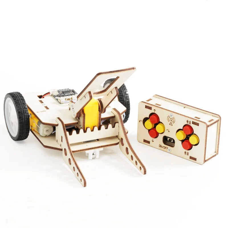 Close-up of an Arduino-compatible combat robot chassis showing motor mounts, sensor headers, and expansion ports