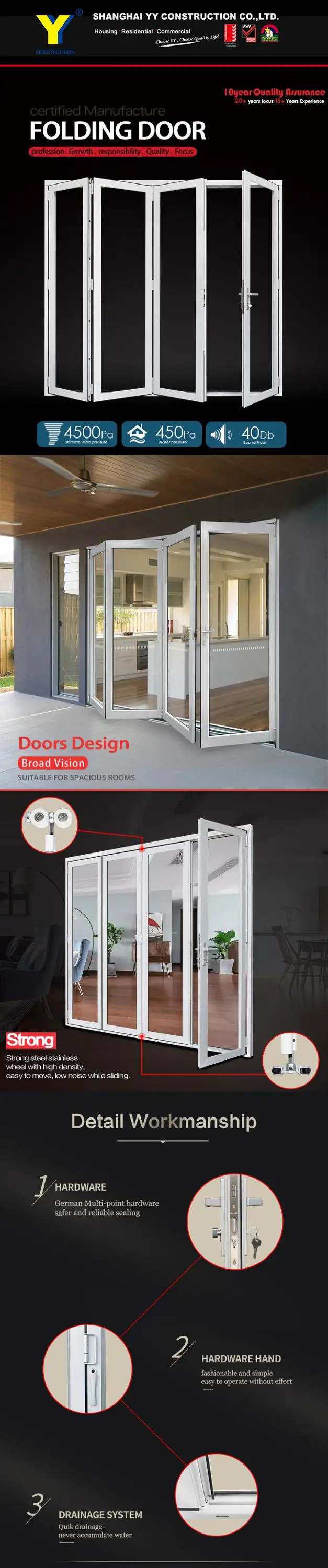 Meet Australian standard AS2047double glazed designs aluminium bi folding front door