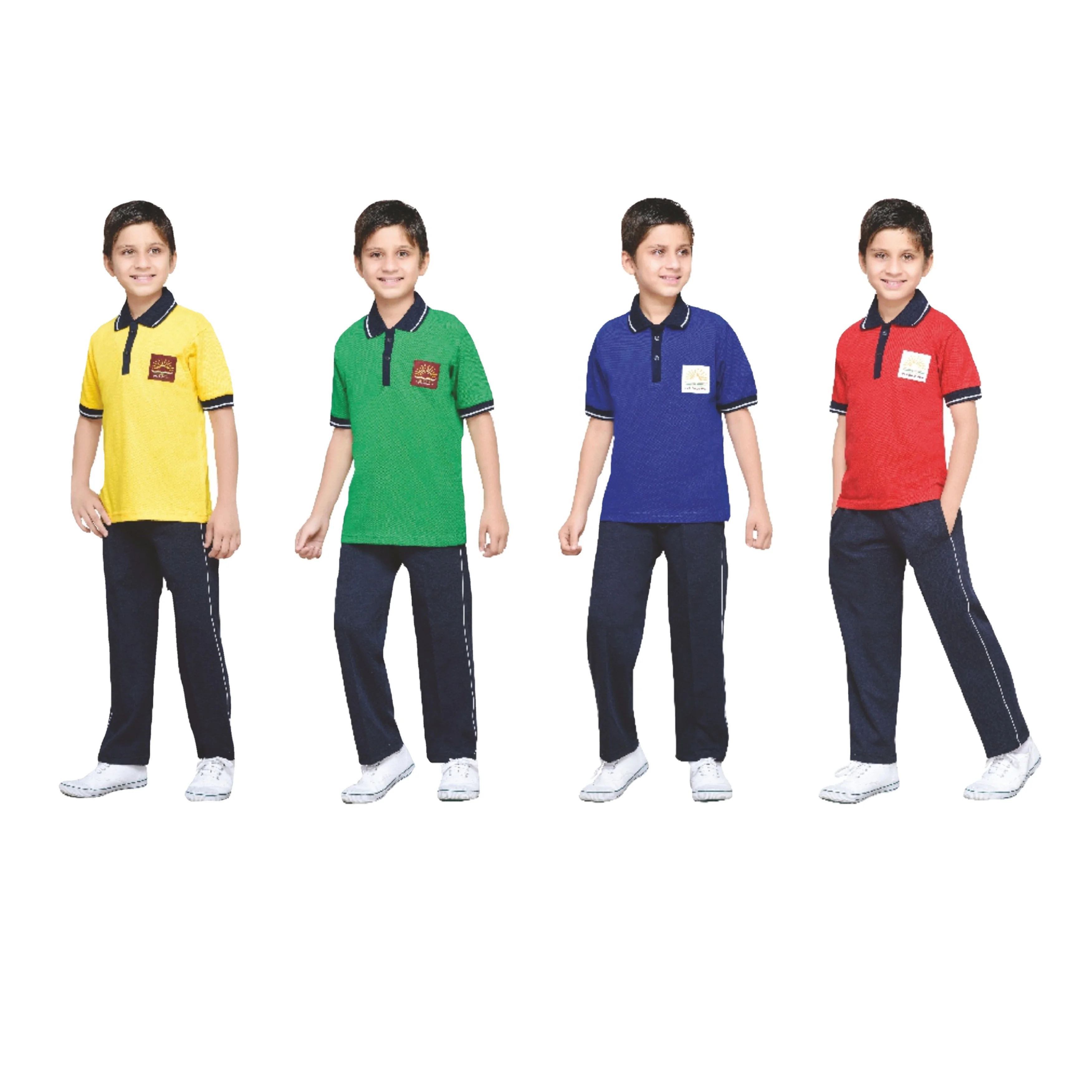 공급 독특한 디자인 니트 스포츠 유니폼 소년 체크 로고 Buy 2022 새로운 세련된 소년 티셔츠와 트랙 바지 칼라 핸드