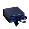 Custom logo recycled packaging foldable dark blue paper gift boxes with ribbon
