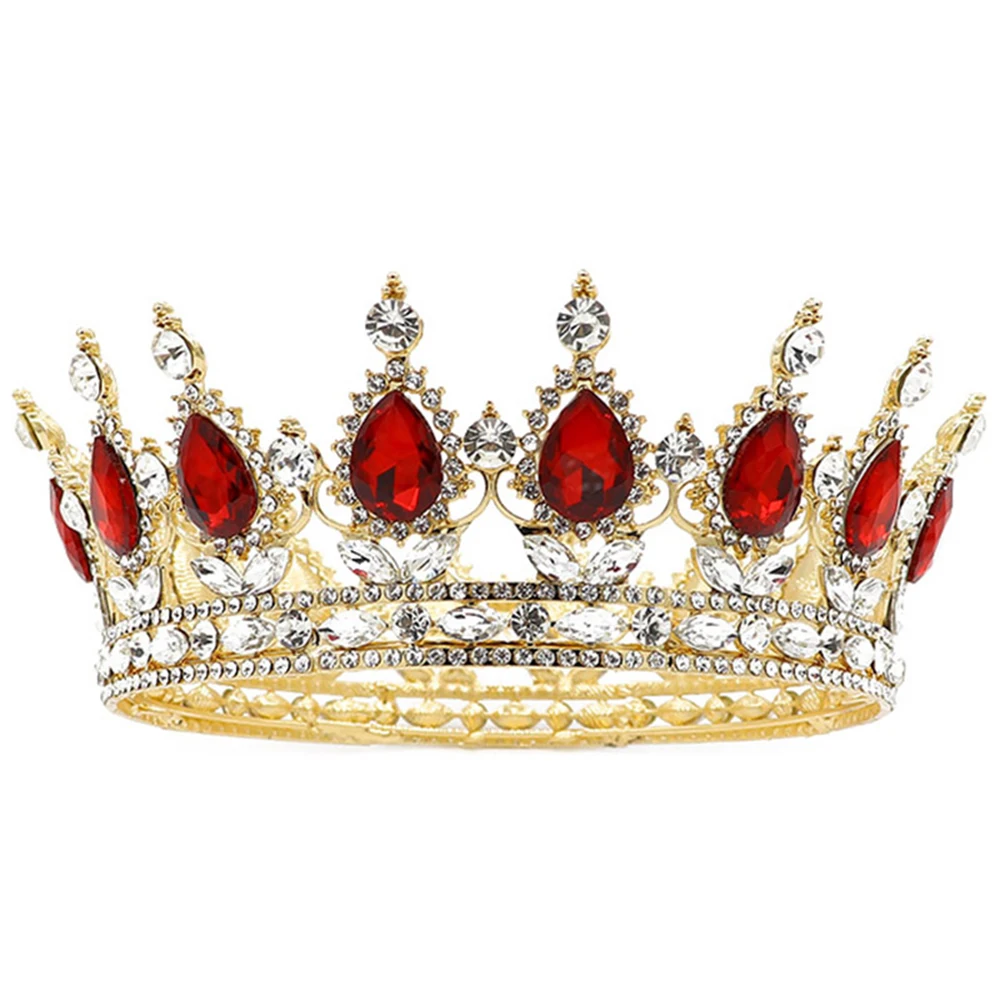 
NeeFu WoFu Glorious Simulated Red Ruby Crystal Pageant Full Circle Crowns Bridal Gold Tiaras Multicolor rhinestone Crown 