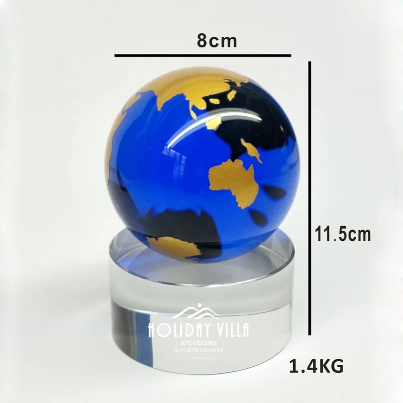 Wholesale Blue Crystal Globe / Base Custom logo / Crystal Ball Souvenir Award