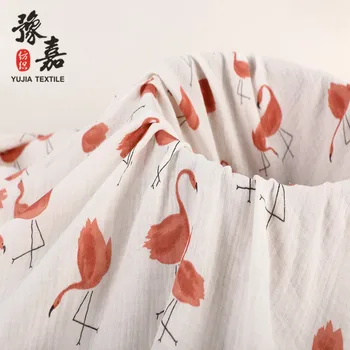 Double cotton gauze custom animal flamingo print muslin fabric