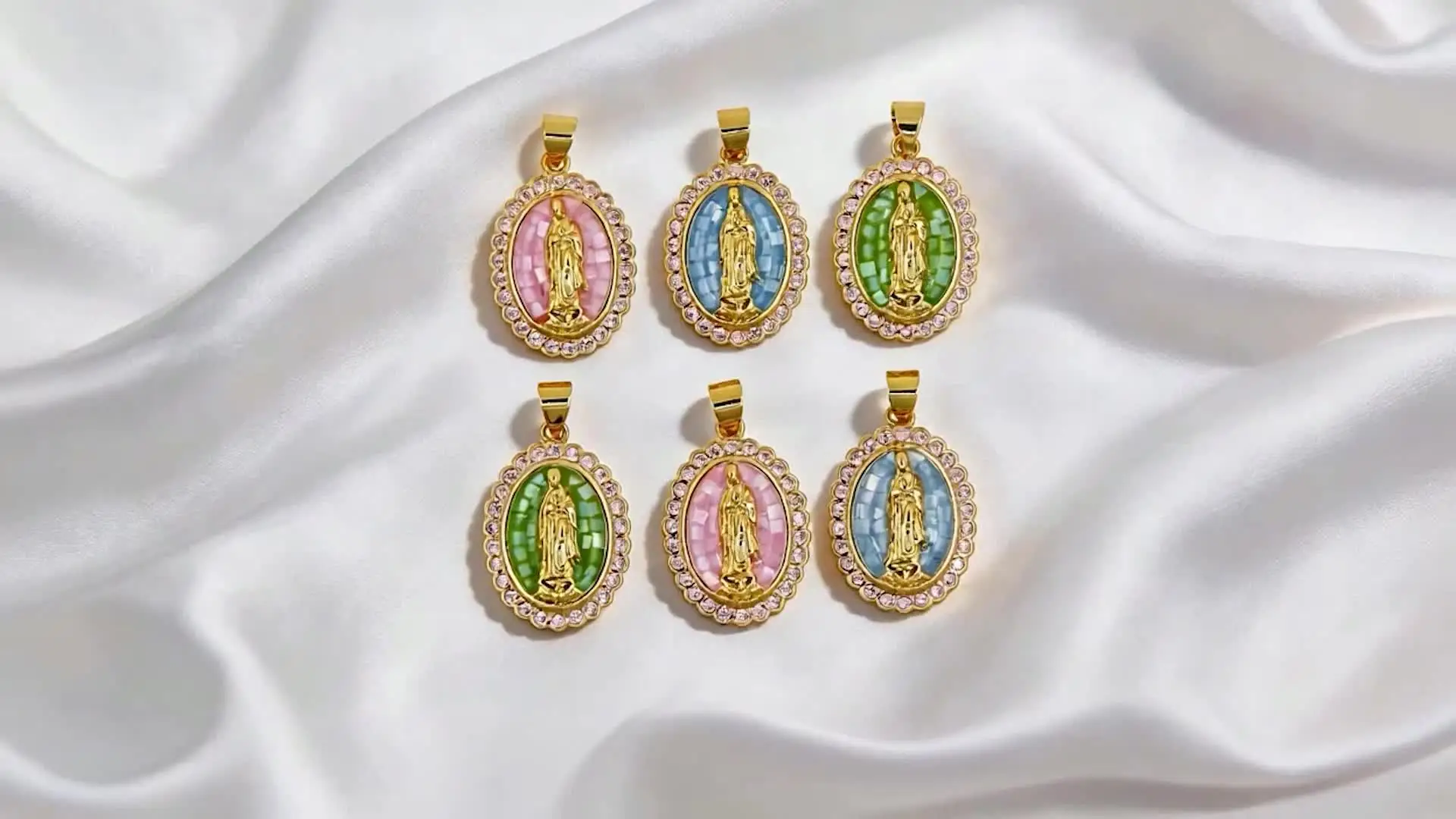 Trendy 18K Gold Plated Virgin Mary Pendant Necklace Cubic Zirconia