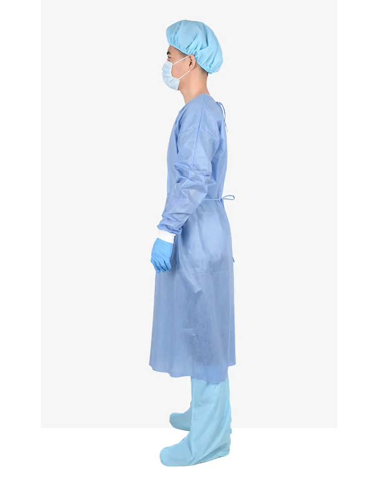 Best Price Disposable Isolation Gown With Back Tie Anti-static Blue SMS Gown For Hospital