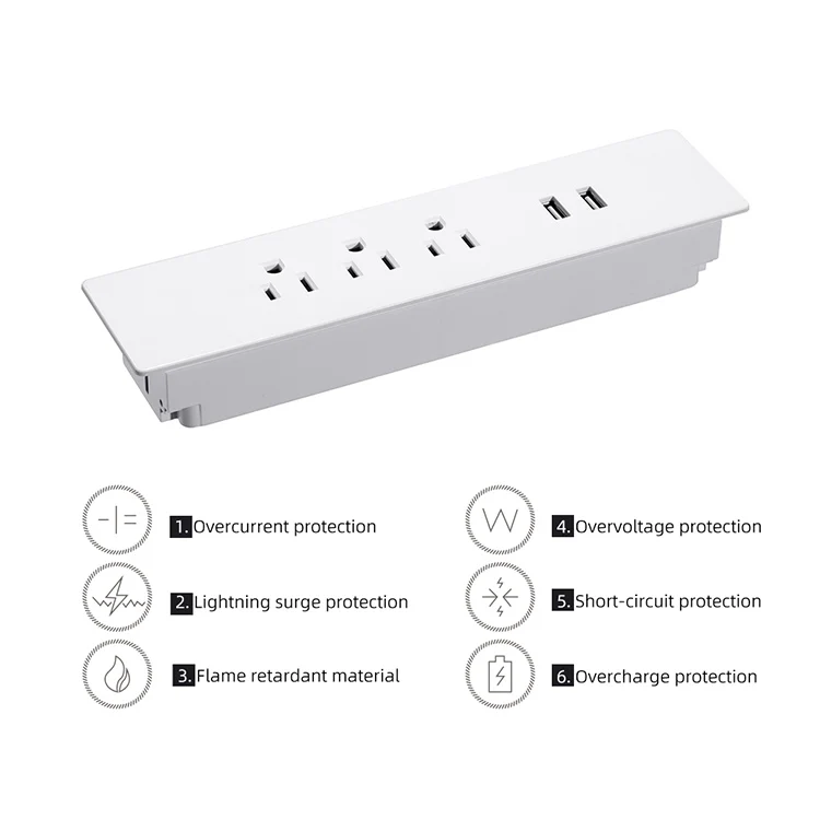 3 Us Mexico Power 2 Usb Under Table Edge Mount Power Strip Outlet