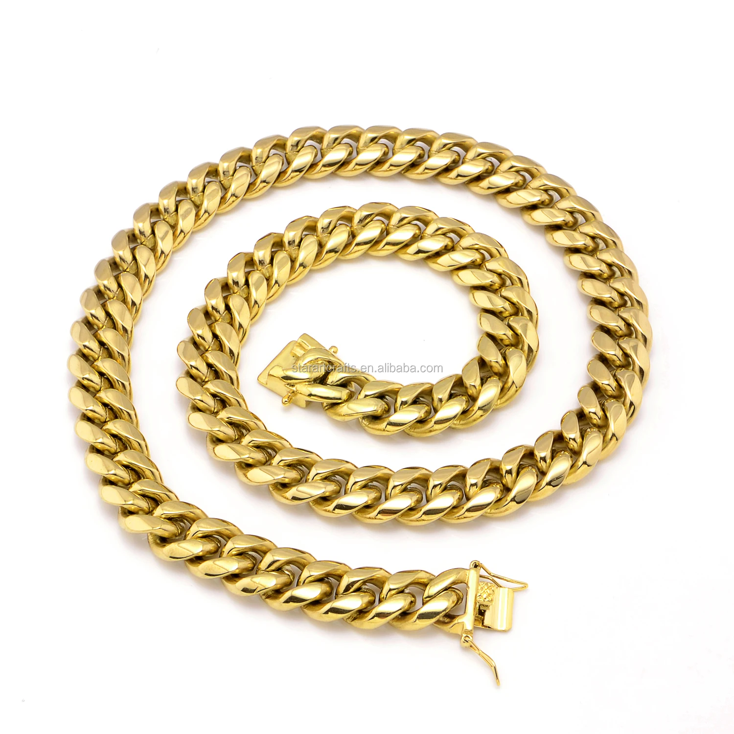 Gold Plated Cuban Link Chain High Polish Stainless Steel 14k/18k Gold