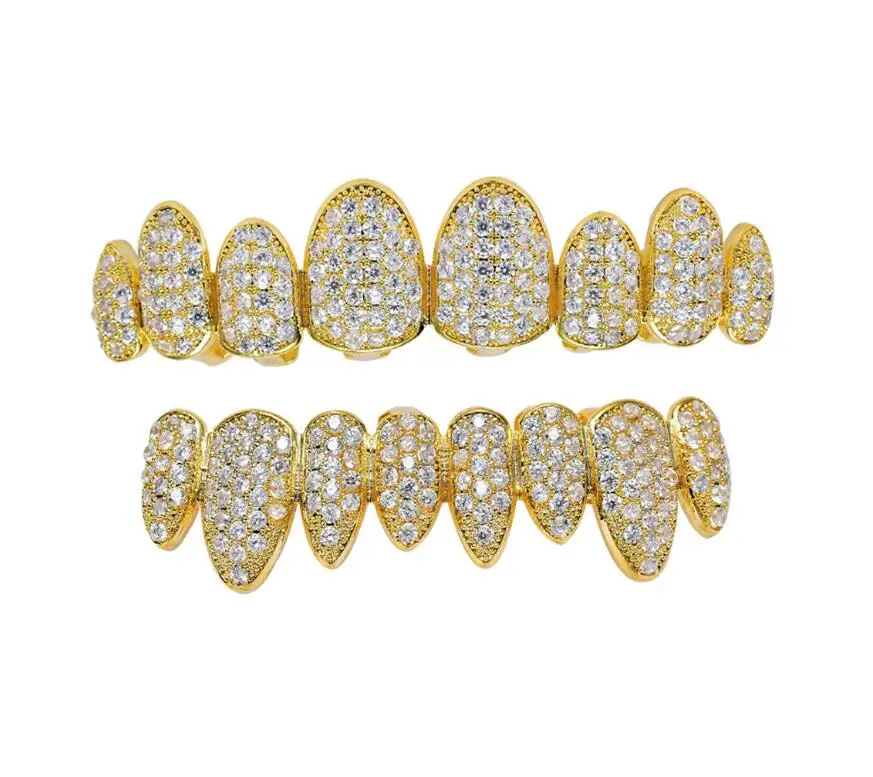 
Body Jewelry 18K Gold Plated Iced Out Micro Pave AAA CZ Grillz Vampire Fangs Hip Hop Zircon Gold Teeth Grillz 
