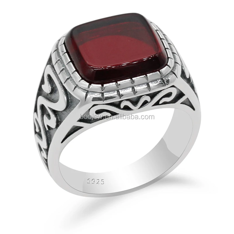 925 STERLING SILVER TURKISH JEWELRY RED AGATE MEN'S MAZE RING SIZE US 8.75,9.75 