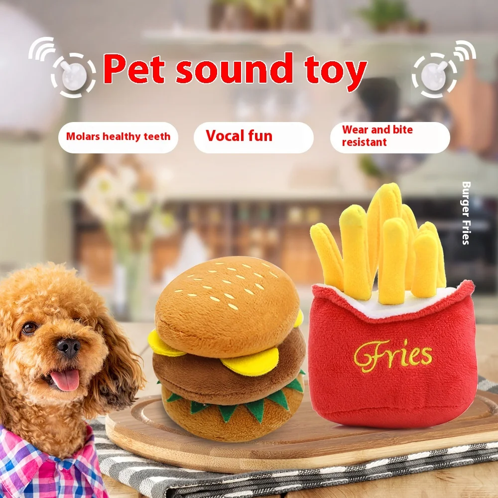 Eco-Friendly Luxury Cat Small Dog Teddy Plush Sound Toy Cute Cartoon Fries Burger Pet Supplies Toy Made Rubber Cotton Plastic