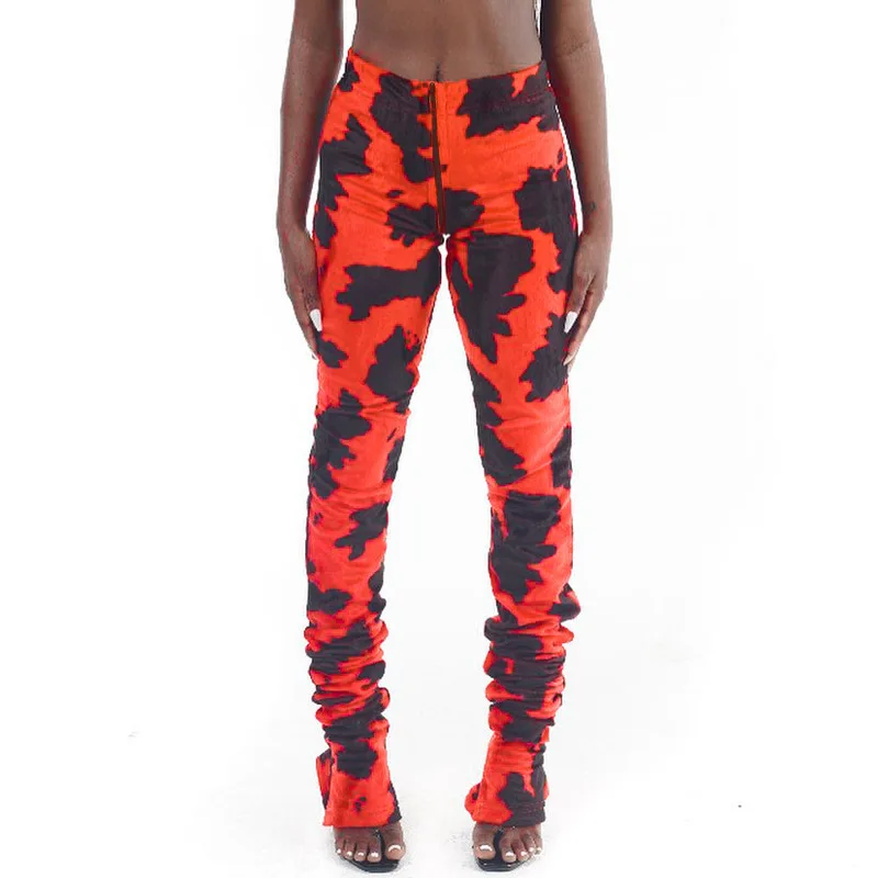 cow print stacked pants