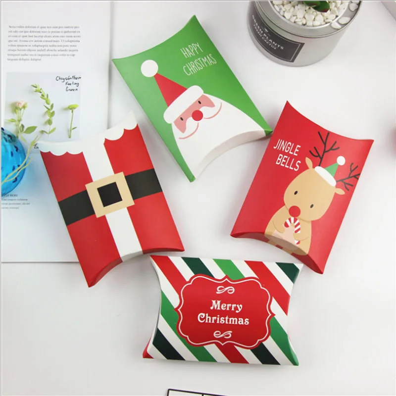 Red Green Pillow Shape Packaging Box Christmas Gift Box Carton Nuts ...