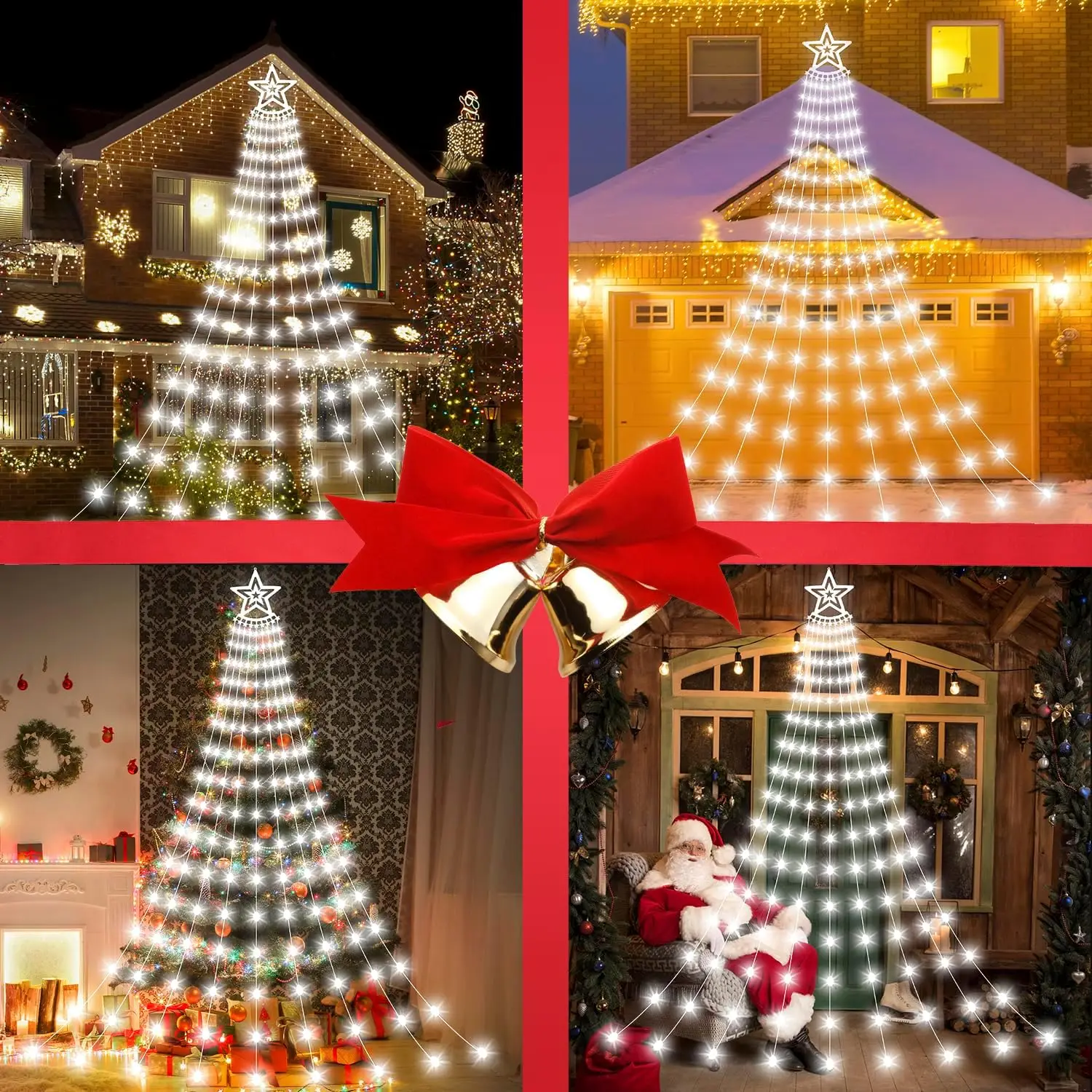 Christmas Decoration Star Lights Outdoor,11.48ft 350led Waterfall Tree ...