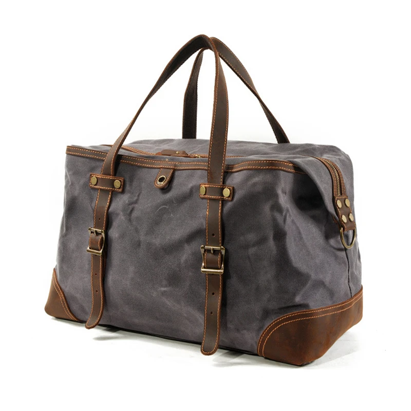 New Vintage Waxed Canvas Men Travel Duffel Large Capacity Oiled Leather Military Weekend Bag Basic Tote Overnight Bags