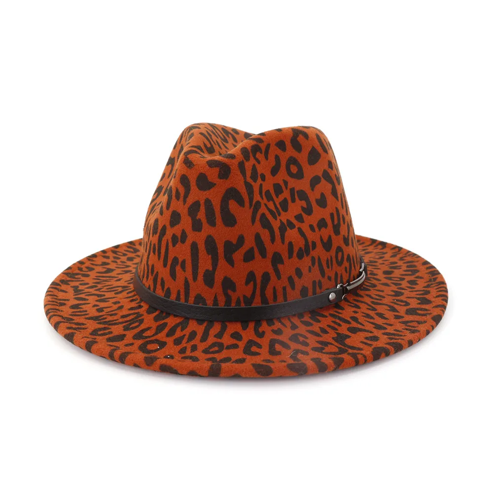 Fake Wool Felt Fedora Hat For Women Leopard Print Fedora Hat For Man