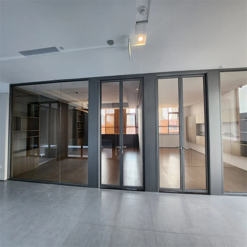 90mm Aluminum Frame Steel Keel Panoramic Side Single Glass Partition for Luxury Residential Lobbies manufacture