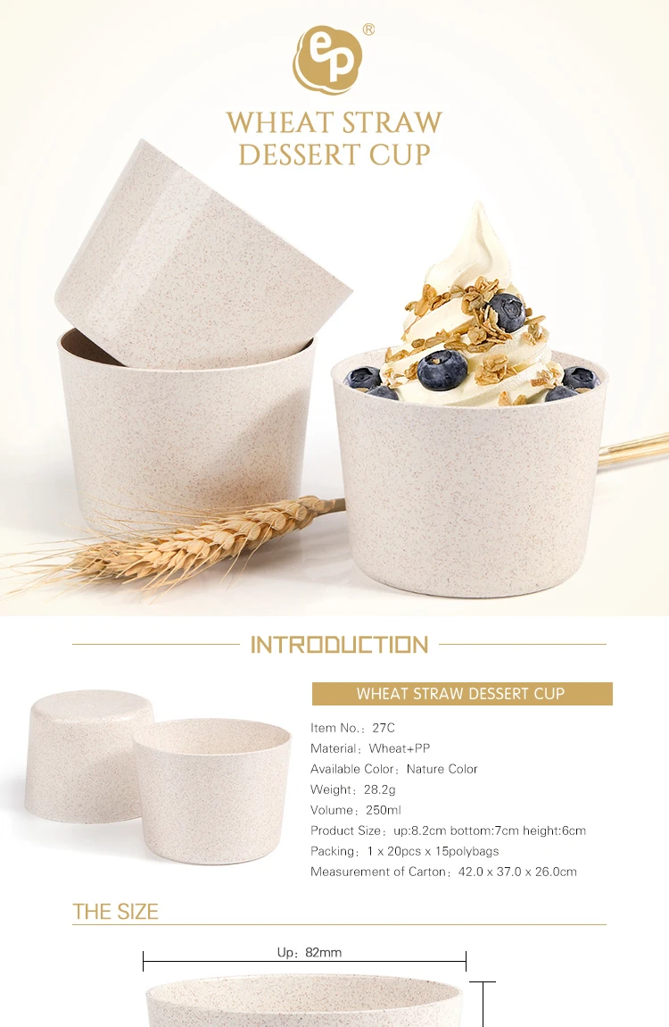 Eco Friendly Biodegradable New Material Wheat Straw Plastic Dessert Cup
