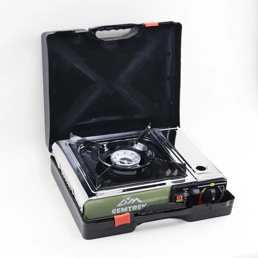 Portable Stainless Steel Butane/Propane Manual Simple Gas Stove for Outdoor Camping BBQ & Picnic Travel with Storage Box