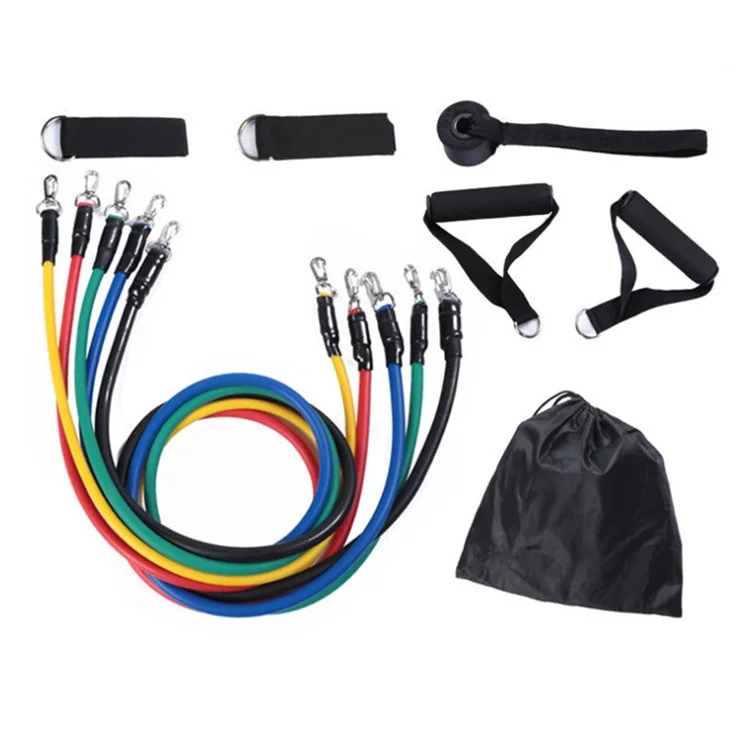 

Home Workout Heavy Duty Exercise Tube Pull Down Rope Door Anchor Ankle Straps Latex TPE 11 pcs Gym Fitness Resistance Bands Set, Green,blue,yellow,red,black