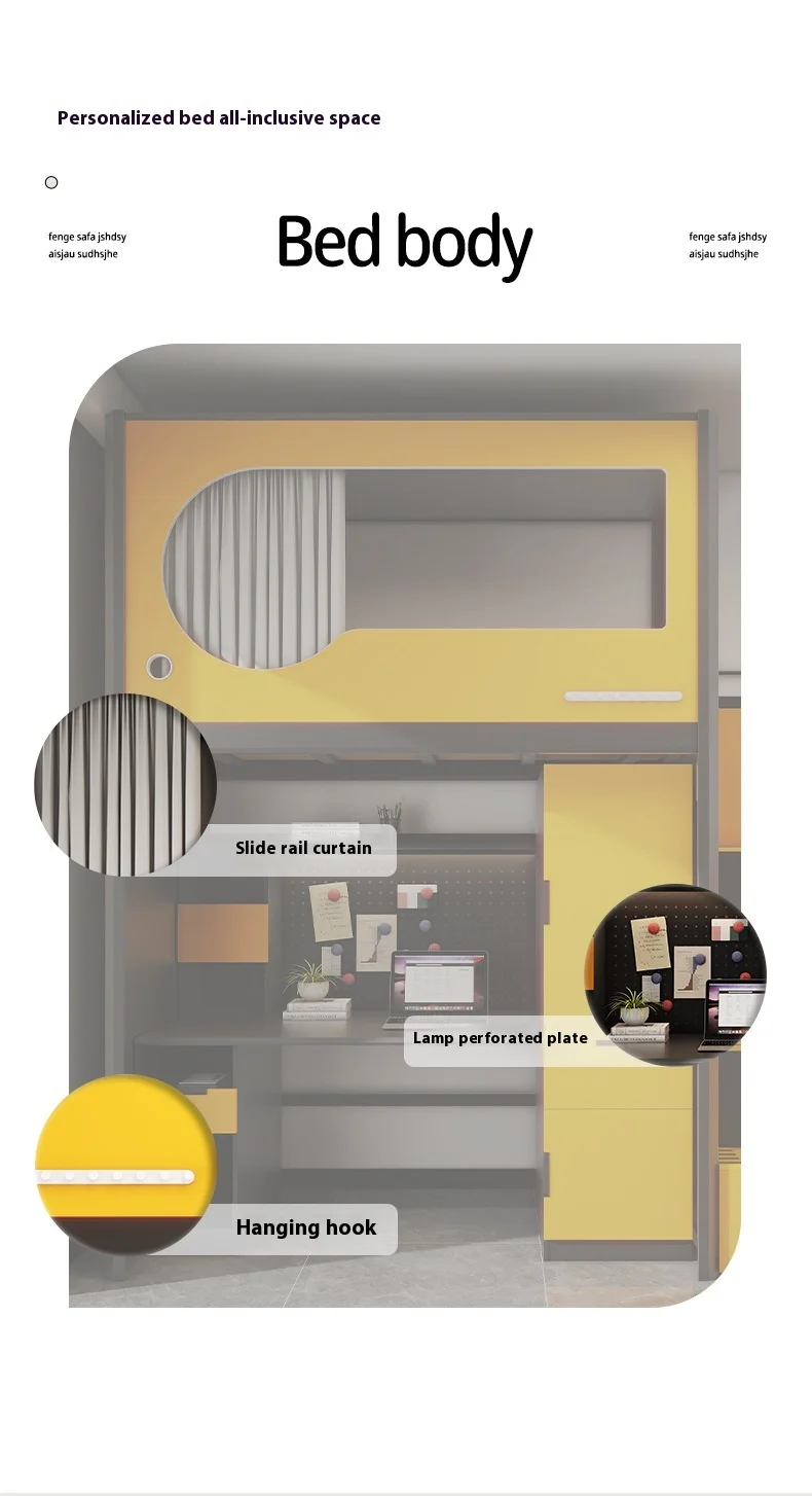 product modern iron panel bed school dormitory apartment loft bunk bed with desk-9